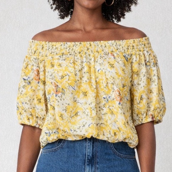Joie Tops - Joie Yellow Floral Off-Shoulder Top